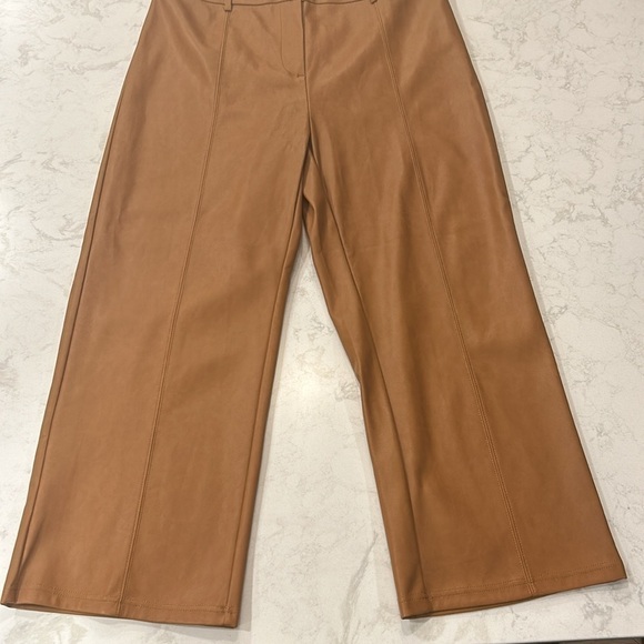 7 For All Mankind Faux Leather Wide Leg Cropped Pants Saddle Tan Size L - Picture 4 of 16